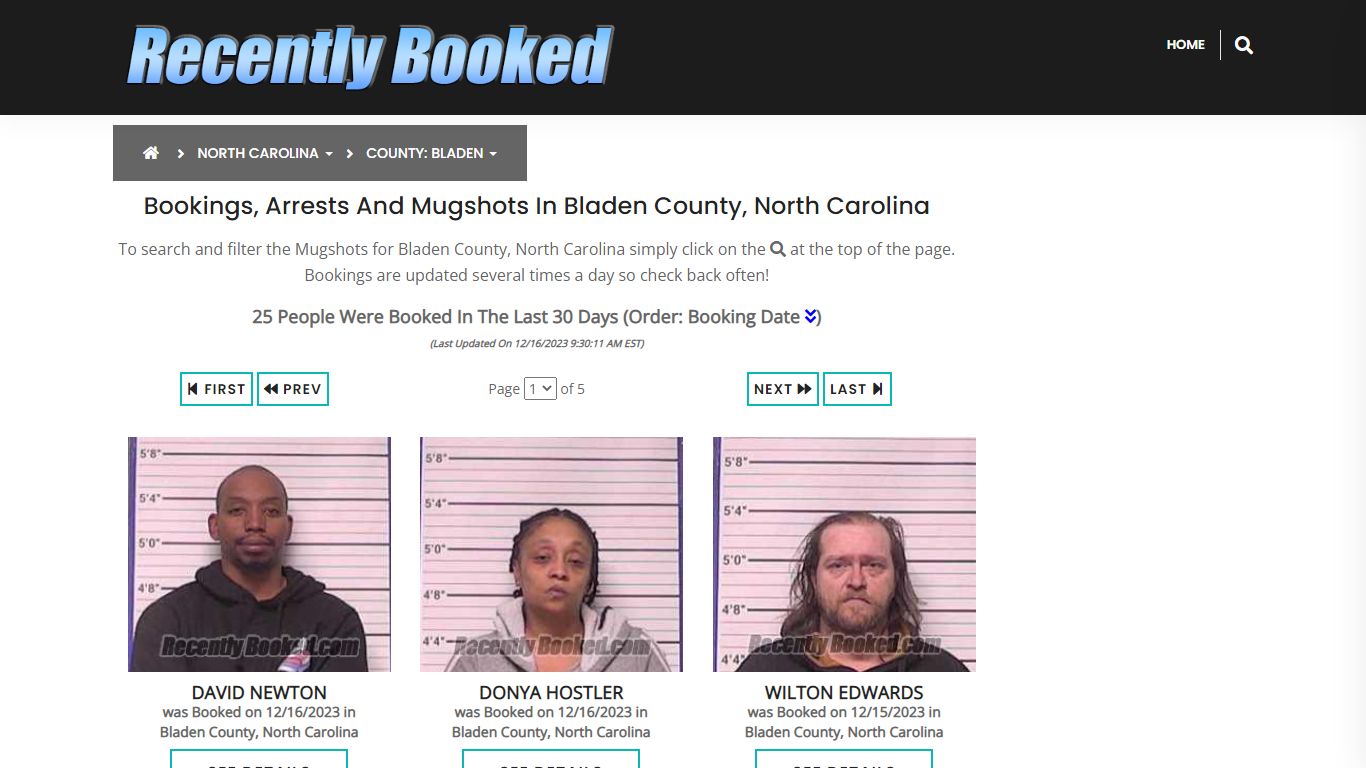 Bookings, Arrests and Mugshots in Bladen County, North Carolina